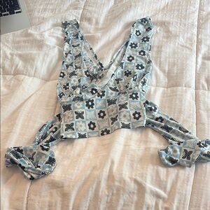 Urban Outfitters Blue and White Tie Front Cropped Tank Top